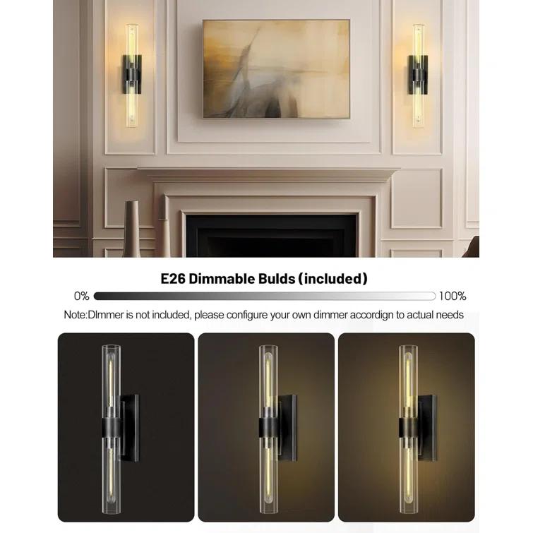 Mailus Wall Sconces, 22.8" Industrial-Chic Dual Glass Cylinder Wall Sconce(Set of 2)