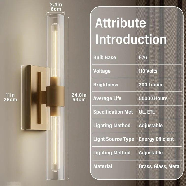 Mailus Wall Sconces, 22.8" Industrial-Chic Dual Glass Cylinder Wall Sconce(Set of 2)