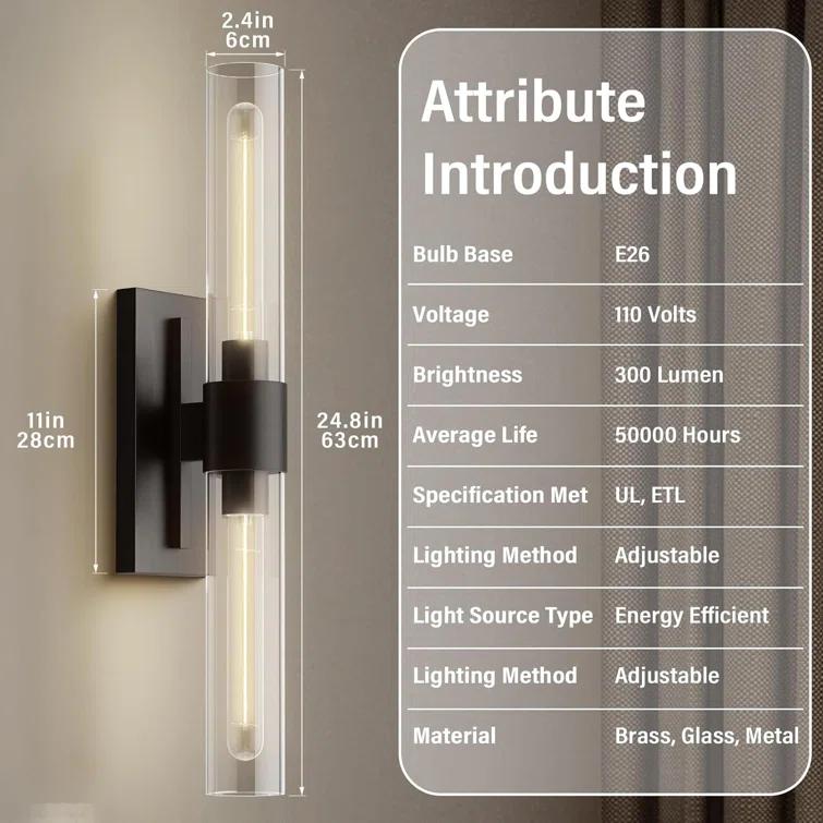Mailus Wall Sconces, 22.8" Industrial-Chic Dual Glass Cylinder Wall Sconce(Set of 2)