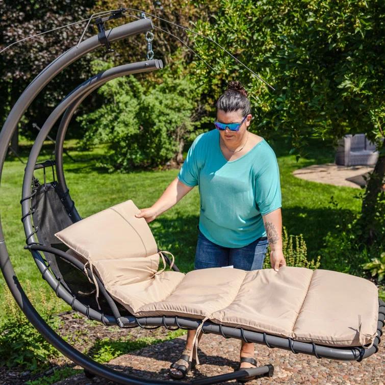 Steel Outdoor Floating Chaise Lounge Chair with Canopy with Stand