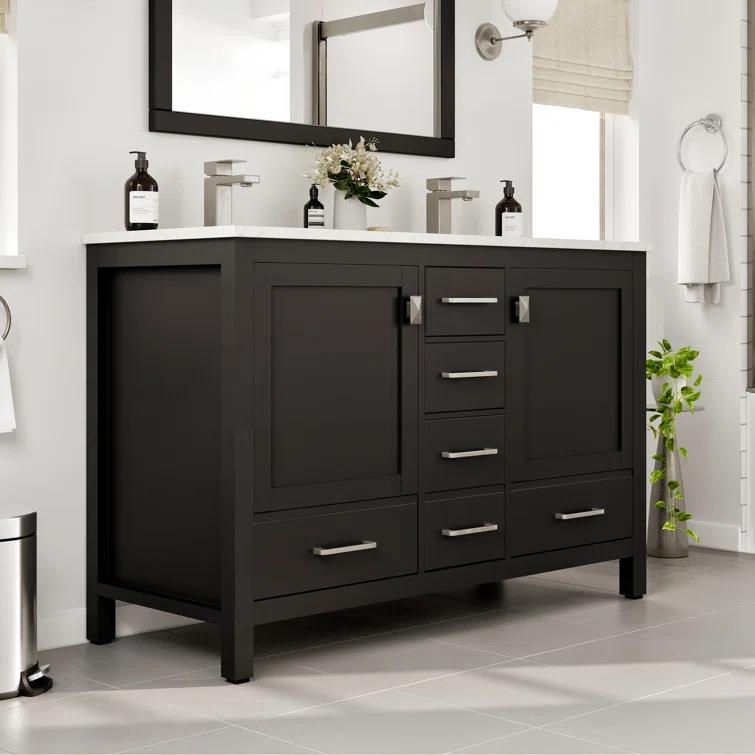 Eviva Eviva London 48"W X 18"D Double Sink Bathroom Vanity With White Carrara Quartz Countertop