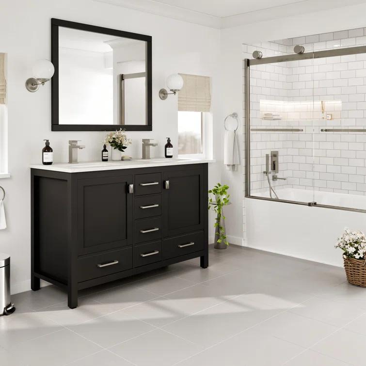 Eviva Eviva London 48"W X 18"D Double Sink Bathroom Vanity With White Carrara Quartz Countertop