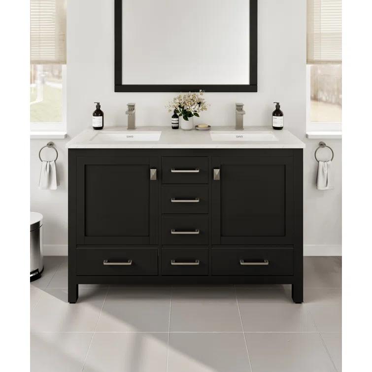 Eviva Eviva London 48"W X 18"D Double Sink Bathroom Vanity With White Carrara Quartz Countertop