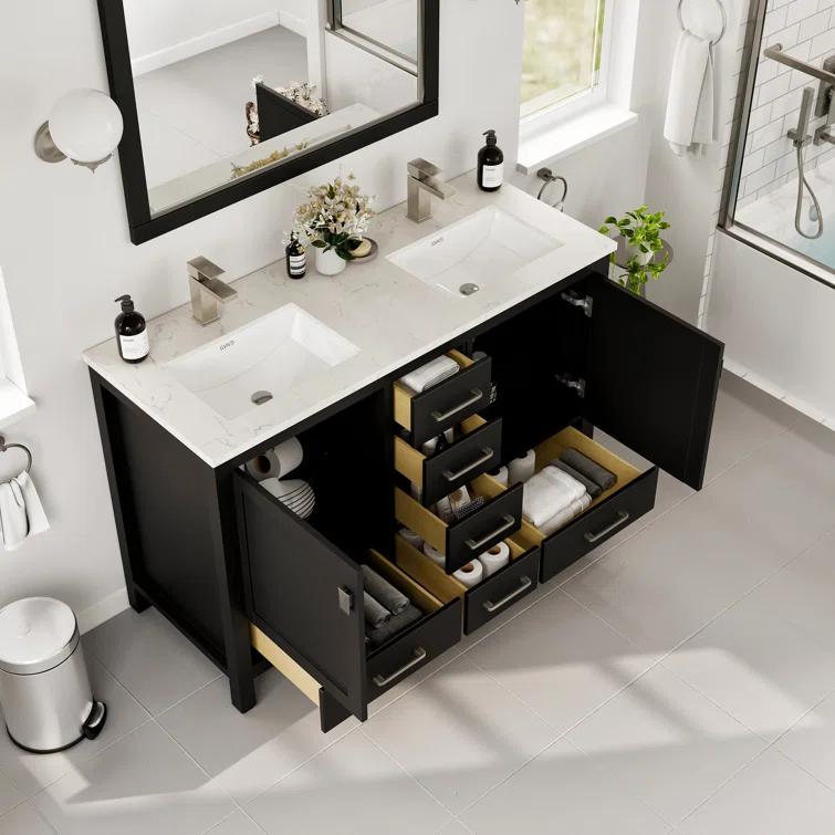 Eviva Eviva London 48"W X 18"D Double Sink Bathroom Vanity With White Carrara Quartz Countertop