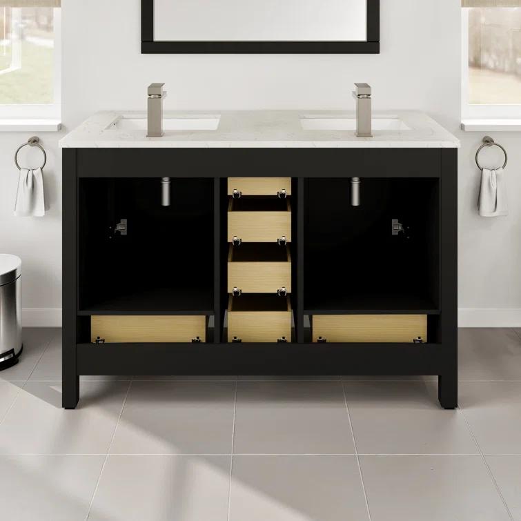 Eviva Eviva London 48"W X 18"D Double Sink Bathroom Vanity With White Carrara Quartz Countertop