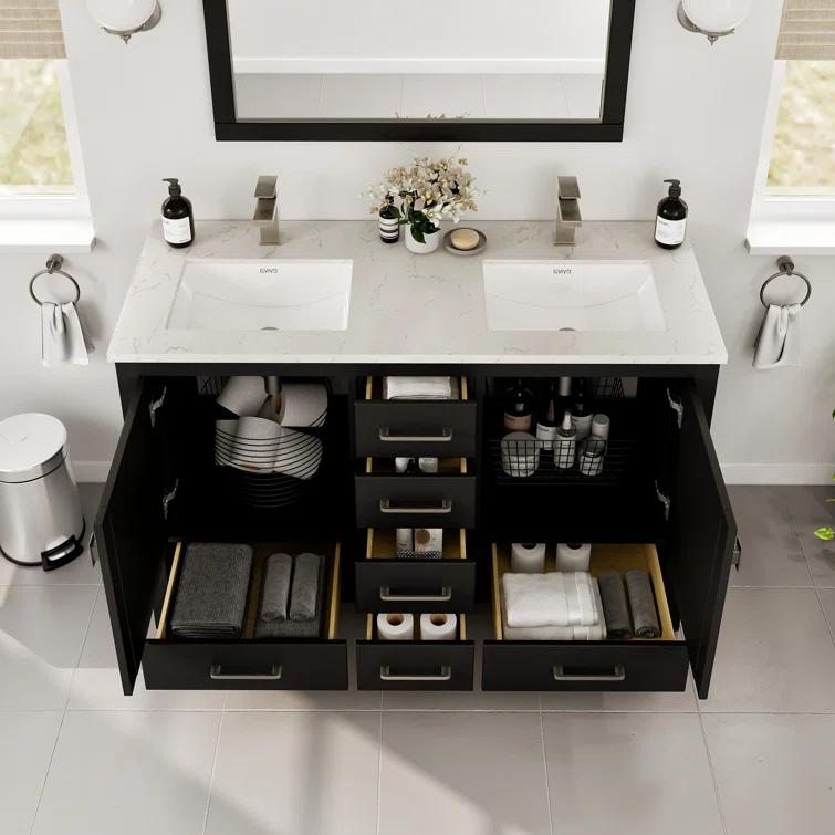 Eviva Eviva London 48"W X 18"D Double Sink Bathroom Vanity With White Carrara Quartz Countertop