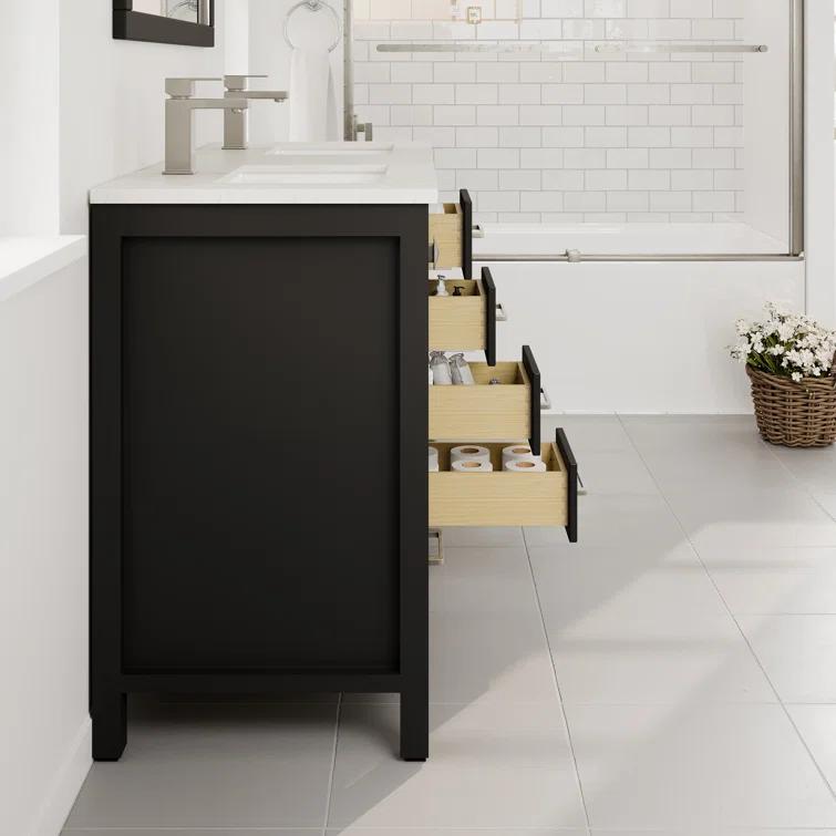 Eviva Eviva London 48"W X 18"D Double Sink Bathroom Vanity With White Carrara Quartz Countertop
