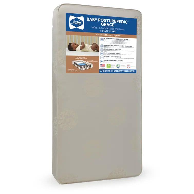 Sealy Posturepedic Grace Breathable Hypoallergenic 2-Stage Waterproof Baby Crib Mattress & Toddler Bed Mattress, GREENGUARD Gold Certified, 52" x 28"