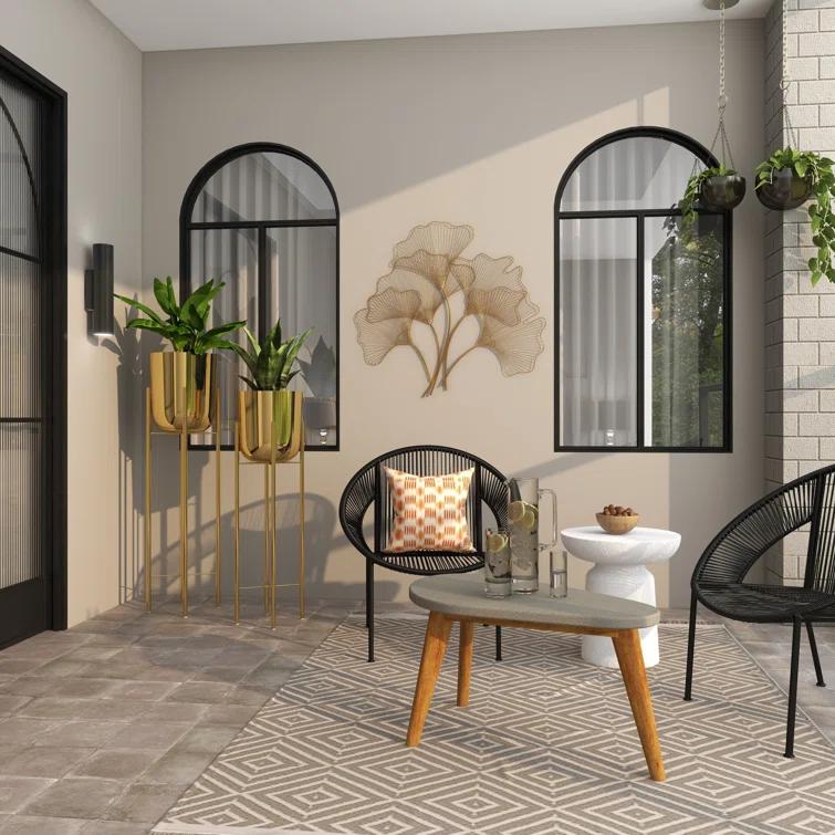 CosmoLiving by Cosmopolitan 2 - Piece Silver Metal Tall Indoor Outdoor Dome Indoor Outdoor Planter with Removable Stand Set