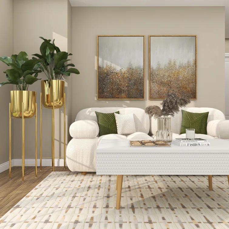 CosmoLiving by Cosmopolitan 2 - Piece Silver Metal Tall Indoor Outdoor Dome Indoor Outdoor Planter with Removable Stand Set