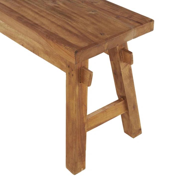 Milani Brown Wood Handmade Distressed Bench with High Trestle Legs 47" x 12" x 21"