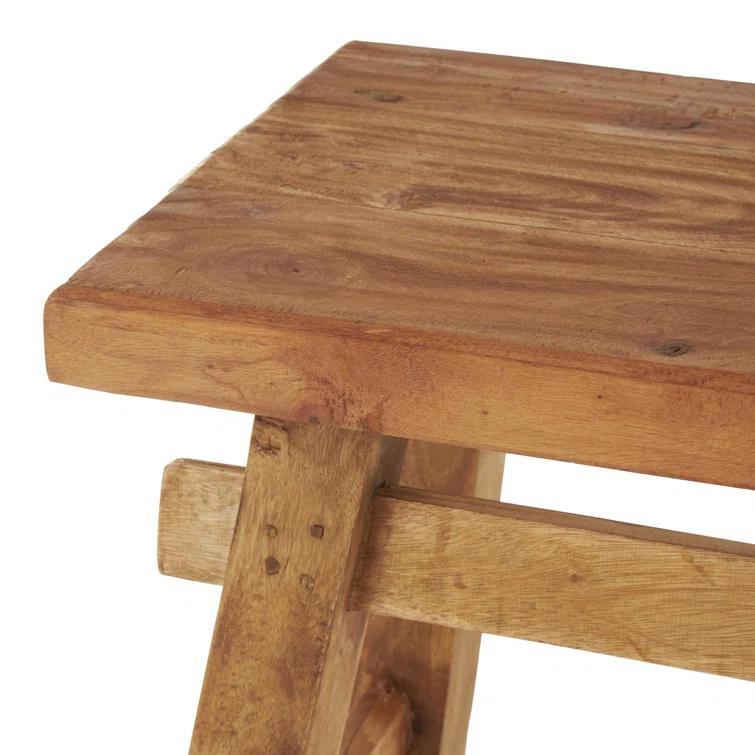 Milani Brown Wood Handmade Distressed Bench with High Trestle Legs 47" x 12" x 21"