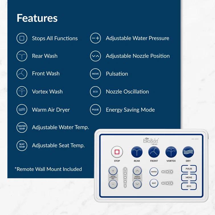 Bio Bidet by BEMIS 7ZBB1000R DRY BB1000 Round Bidet Toilet Seat, Electric, Warm Water with Air Dryer + 6 Bidet Towels