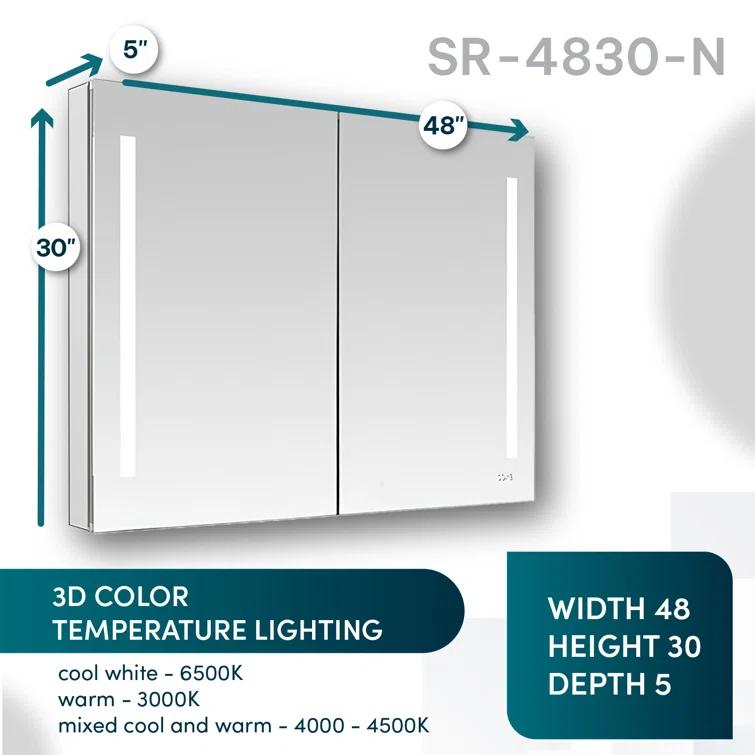 AQUADOM Signature Royale LED Medicine Cabinet with Defogger, Electrical Outlets, Digital Clock, Dimmer, Adjustable LED 3X Magnifying Mirror