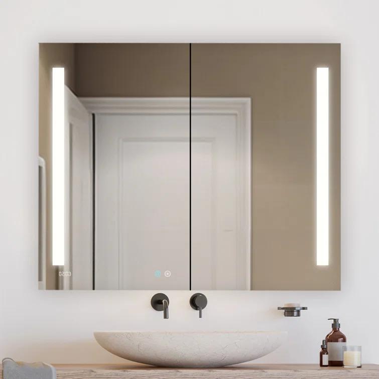 AQUADOM Signature Royale LED Medicine Cabinet with Defogger, Electrical Outlets, Digital Clock, Dimmer, Adjustable LED 3X Magnifying Mirror