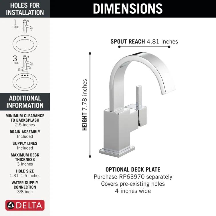 Vero Single Hole Bathroom Faucet with Drain Assembly, Single Handle Bathroom Sink Faucet