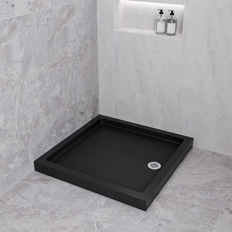 Streamline Bath NT-2151-36BL-RH Streamline NT-2151-36BL-RH 36 in. x 36 in. Corner Acrylic Shower Base in Glossy Black with Right Hand Drain, Drain Included