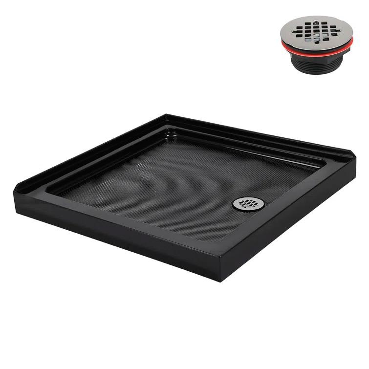 Streamline Bath NT-2151-36BL-RH Streamline NT-2151-36BL-RH 36 in. x 36 in. Corner Acrylic Shower Base in Glossy Black with Right Hand Drain, Drain Included