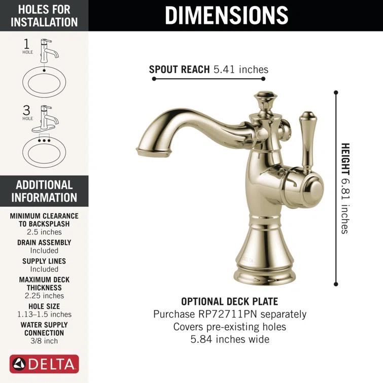 Cassidy™ Single Hole Bathroom Faucet with Drain Assembly