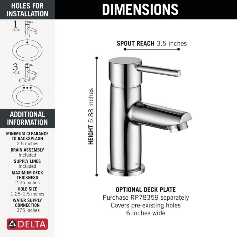 Trinsic Single Hole Bathroom Faucet with Drain Assembly, Single Handle Bathroom Sink Faucet