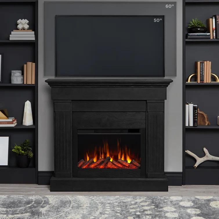 Crawford 48" Slim Electric Fireplace in Black by Real Flame