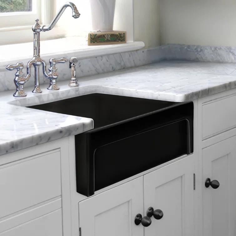 Whitehaus Collection 30” Reversible Single Bowl Fireclay Kitchen Sink: Beveled, Lip Front Apron
