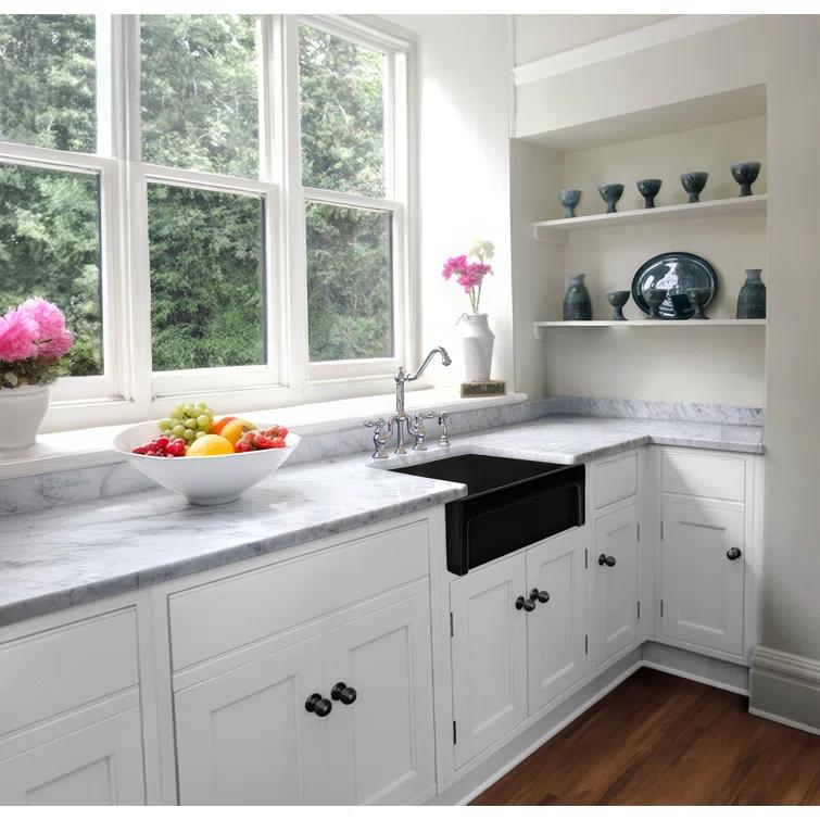 Whitehaus Collection 30” Reversible Single Bowl Fireclay Kitchen Sink: Beveled, Lip Front Apron