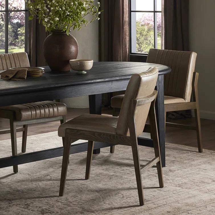 Alice Gray Top-Grain Leather Upholstered Dining Chair with Beech Wood Legs