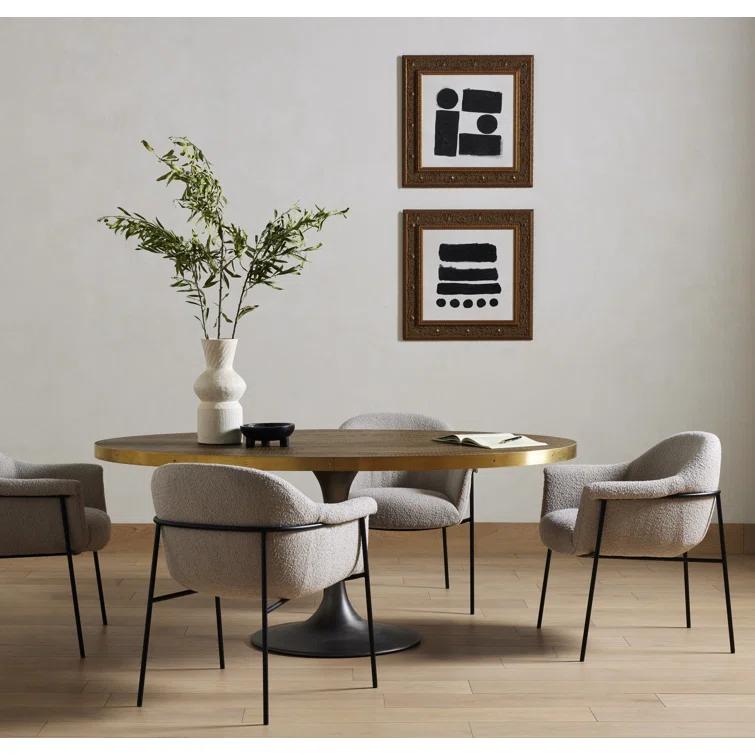 Round Oak and Iron Dining Table with Gold Accents