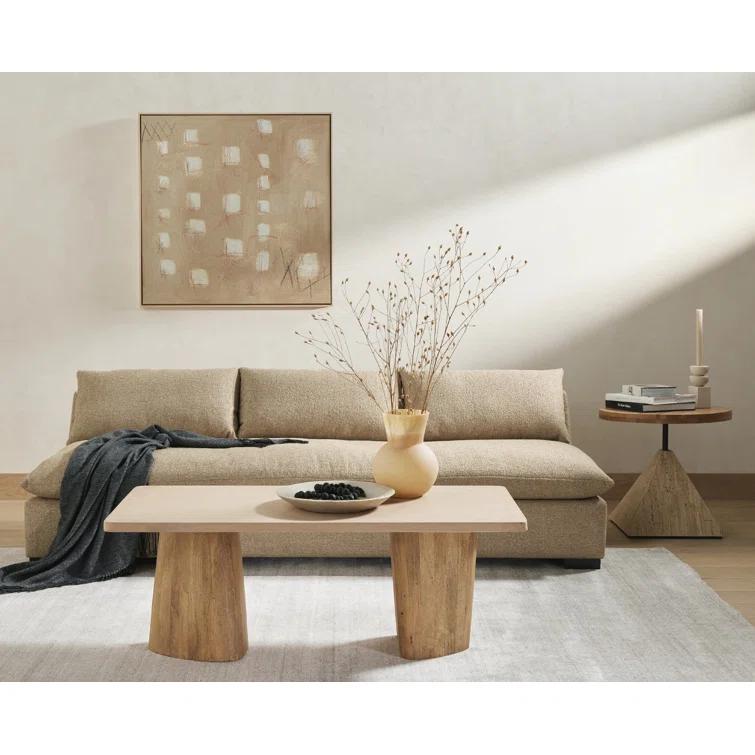 Heron Sand Armless Fabric Sofa with Wood Frame