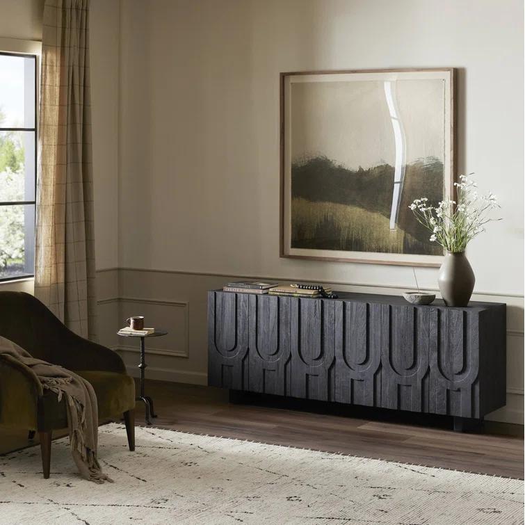 Dark Totem Black Reclaimed Wood Media Console with Cabinet