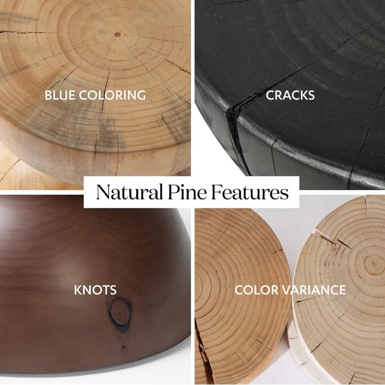 Contemporary Black Pine and Glass Round End Table
