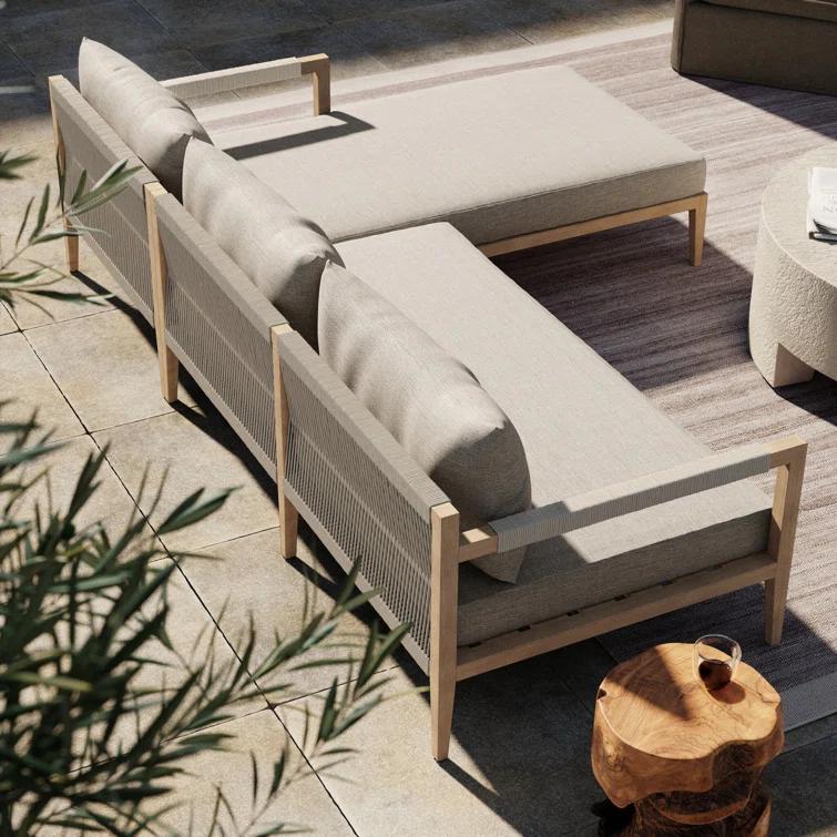 Gray Teak Three-Seat Outdoor Sectional with Cushions