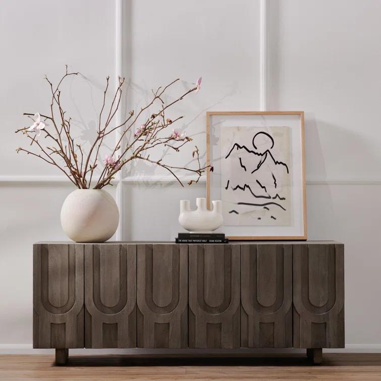 Maya Aged Grey 72" Reclaimed Wood Media Console with Cabinet