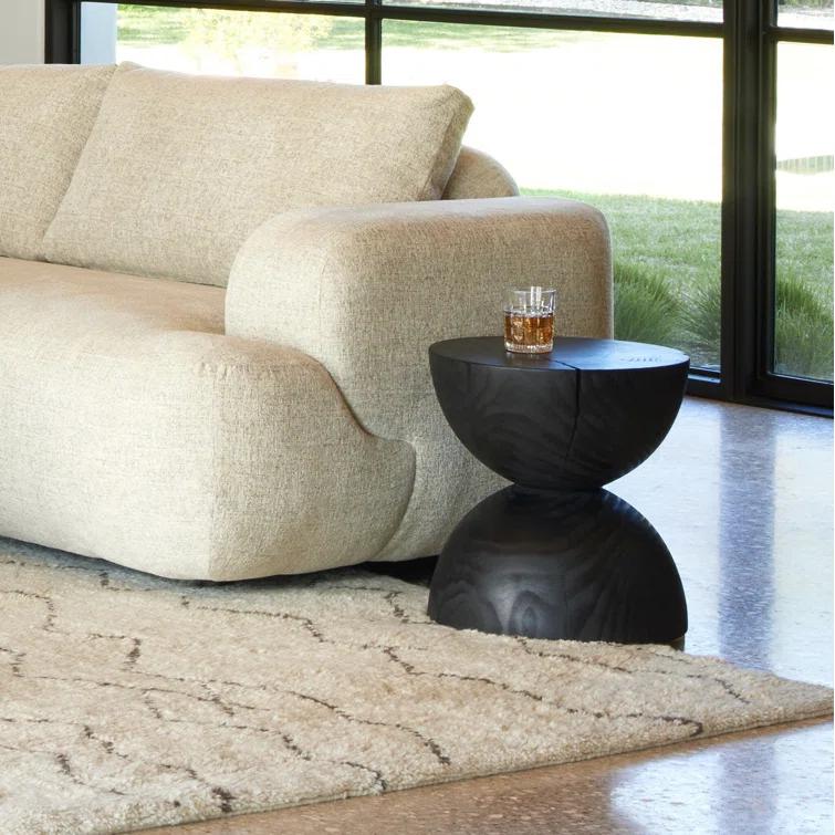 Contemporary Black Pine and Glass Round End Table