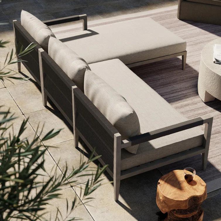 Gray Teak Three-Seat Outdoor Sectional with Cushions