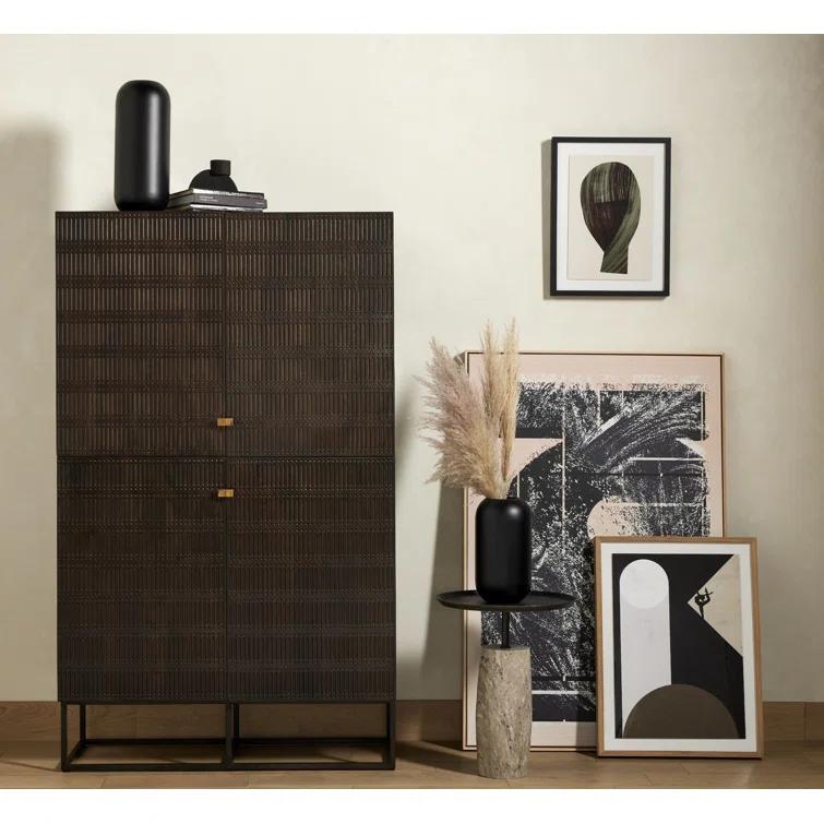 River Gray Marble and Black Aluminum Round Accent Table