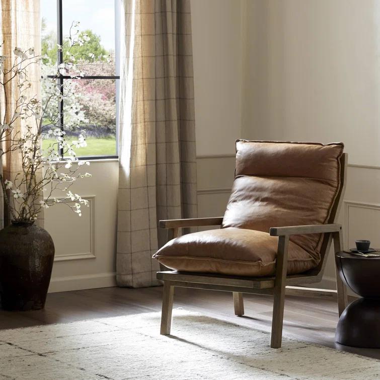 Orion Contemporary 27'' Brown Leather Accent Chair with Ladder-Back