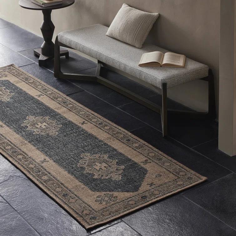 Samsa Navy Hand-Knotted Wool and Cotton 8' x 10' Area Rug