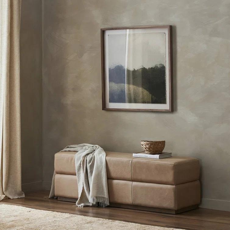 Palermo Nude Top Grain Leather Accent Bench with Solid Wood Legs