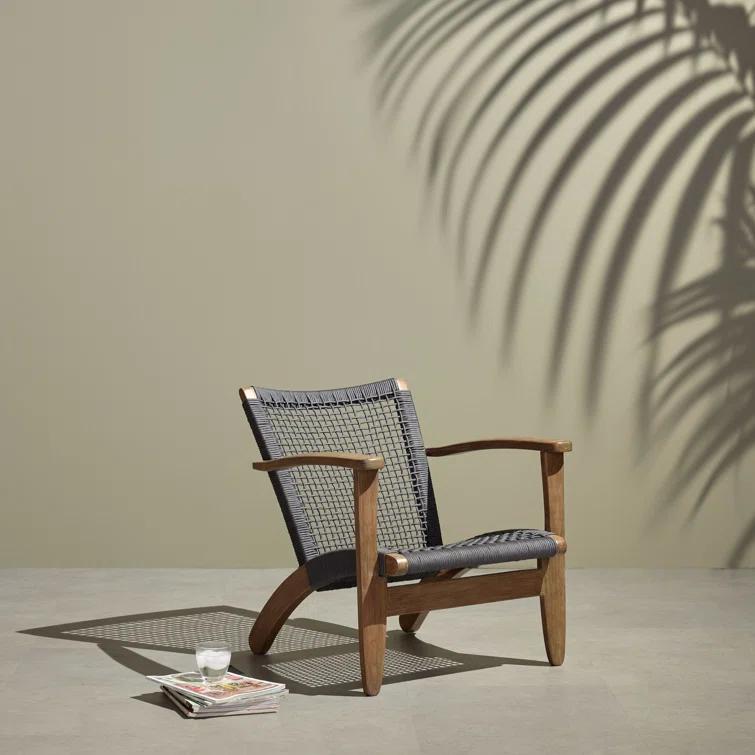 Gray and Natural Eucalyptus Outdoor Lounge Chair with Woven Seat