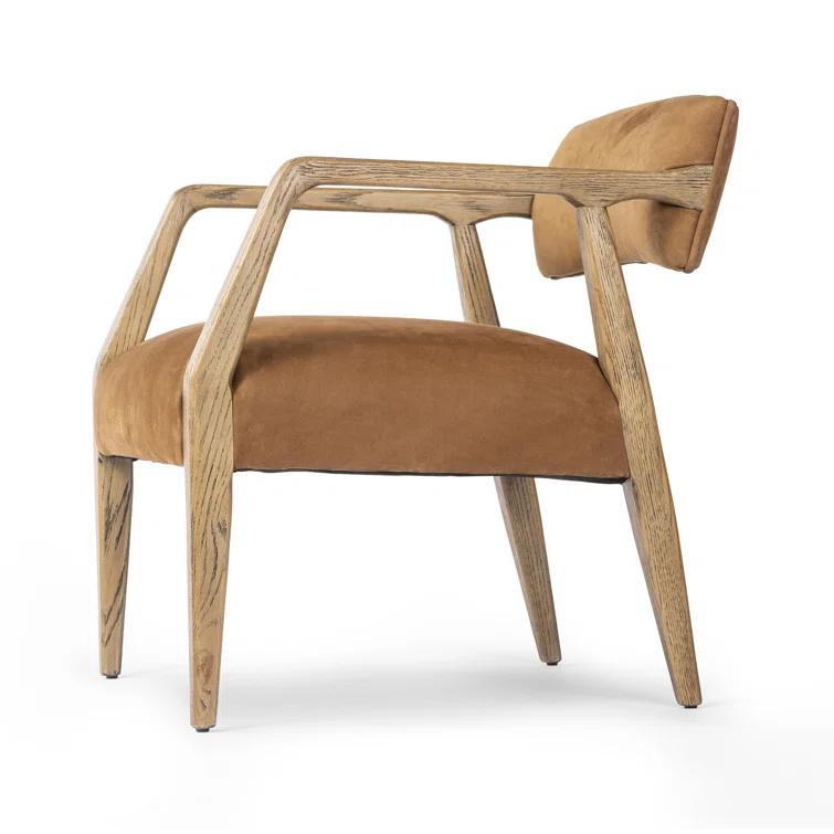 Nubuck Cognac Leather and Oak Accent Chair