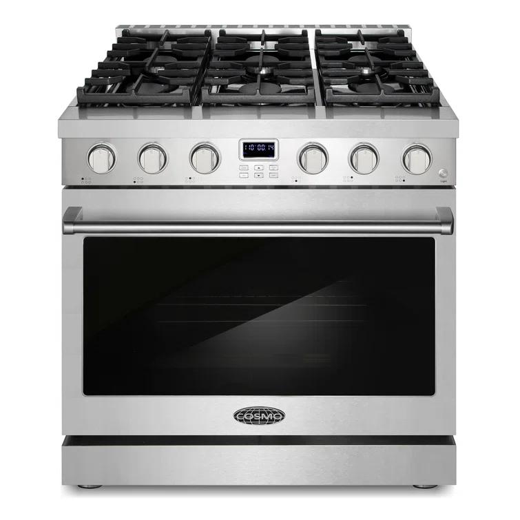Cosmo Cosmo 36 in. Lumin Collection 6.0 cu. ft. Gas Range with 6 Sealed Gas Burners and Convection Oven in Stainless Steel COS-GRC366KB