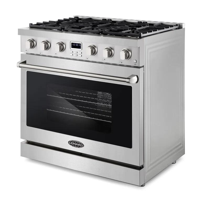 Cosmo Cosmo 36 in. Lumin Collection 6.0 cu. ft. Gas Range with 6 Sealed Gas Burners and Convection Oven in Stainless Steel COS-GRC366KB