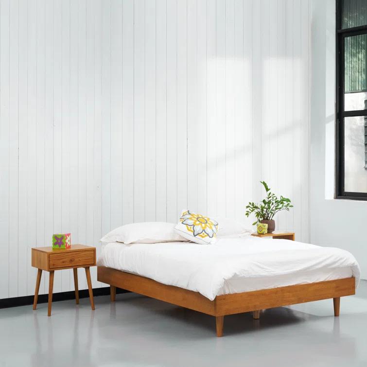 NTC Fly Solid Wood Bed Frame without Headboard and Silent Slats, 1000 lbs Capacity Bed Frame
