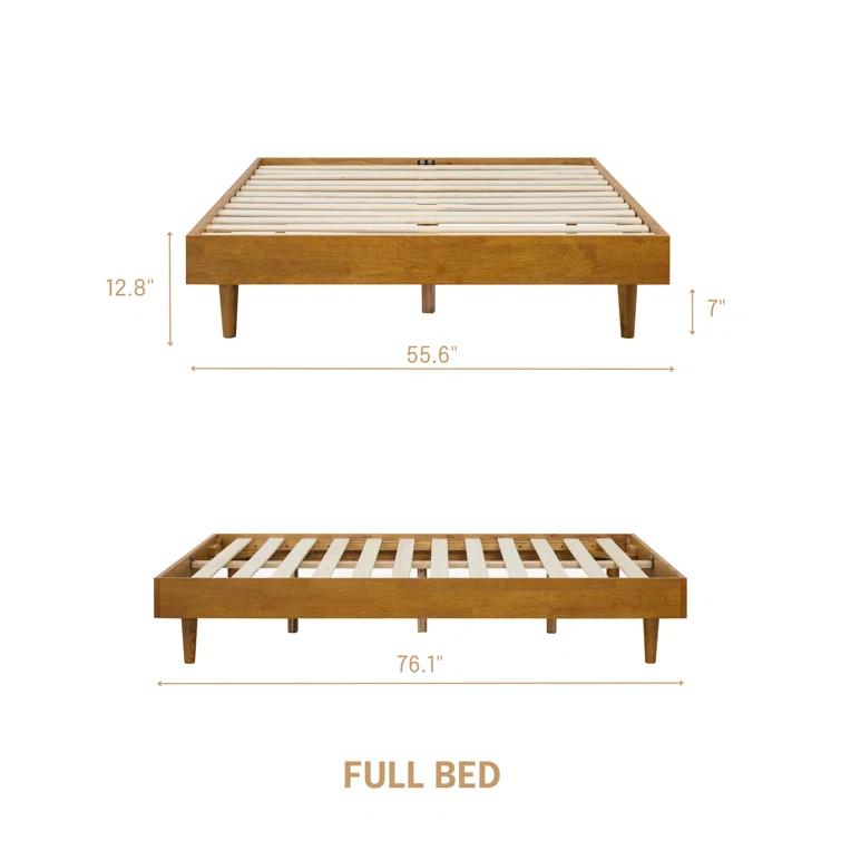 NTC Fly Solid Wood Bed Frame without Headboard and Silent Slats, 1000 lbs Capacity Bed Frame