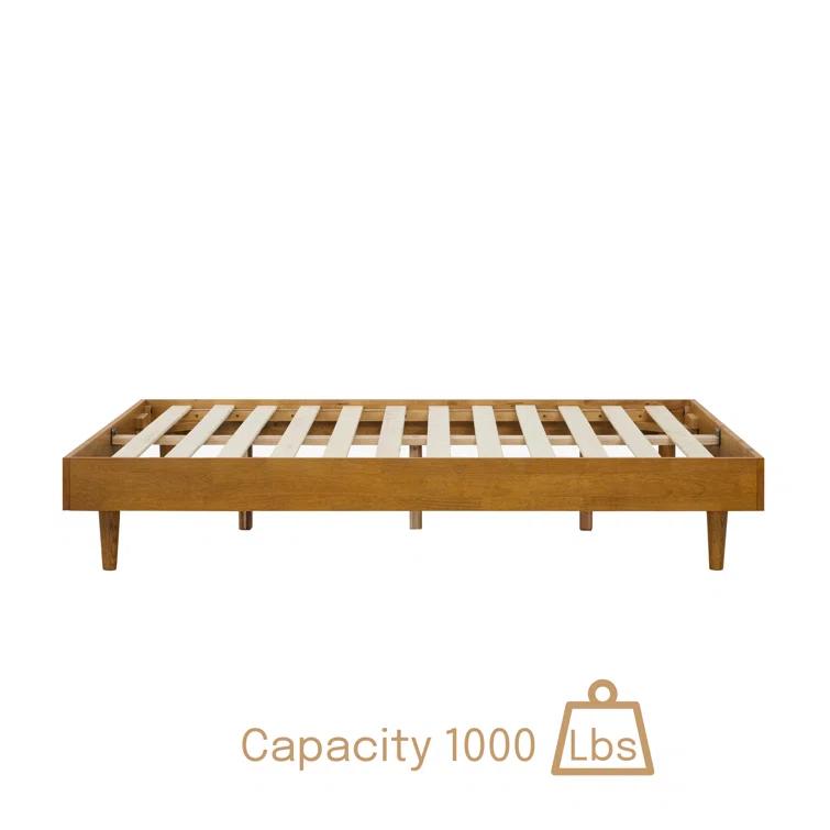 NTC Fly Solid Wood Bed Frame without Headboard and Silent Slats, 1000 lbs Capacity Bed Frame