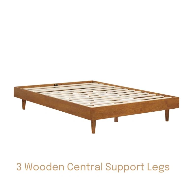 NTC Fly Solid Wood Bed Frame without Headboard and Silent Slats, 1000 lbs Capacity Bed Frame