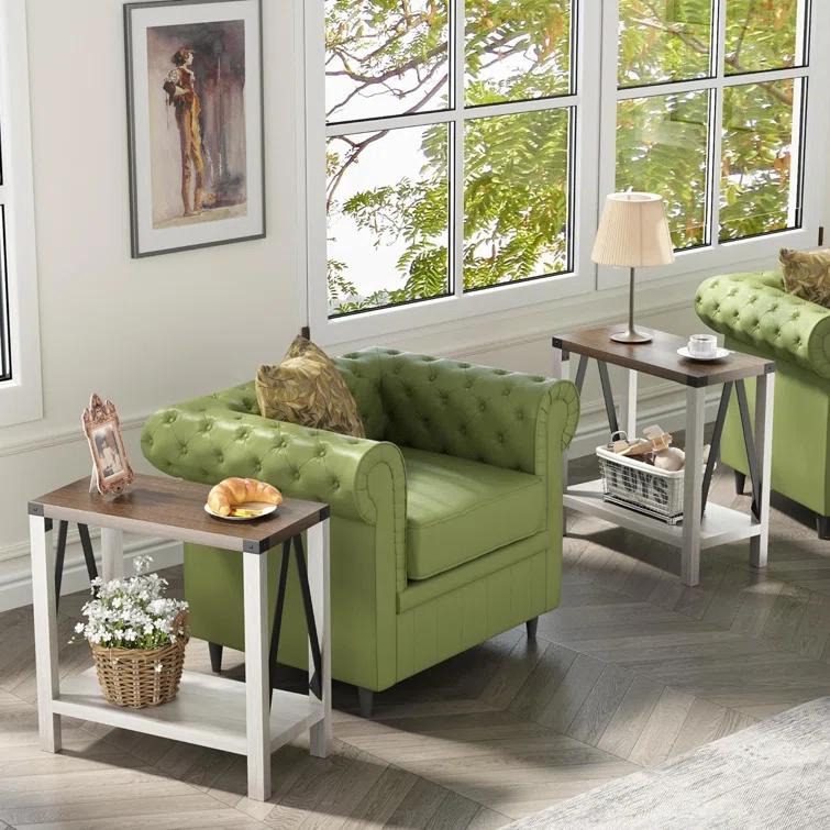 Gracie Oaks Farmhouse End Table For Small Spaces, Narrow Side End Table With Storage Shelf, Rustic A-Design Nightstand Sofa Table For Living Room, Bedroom 2 Pack