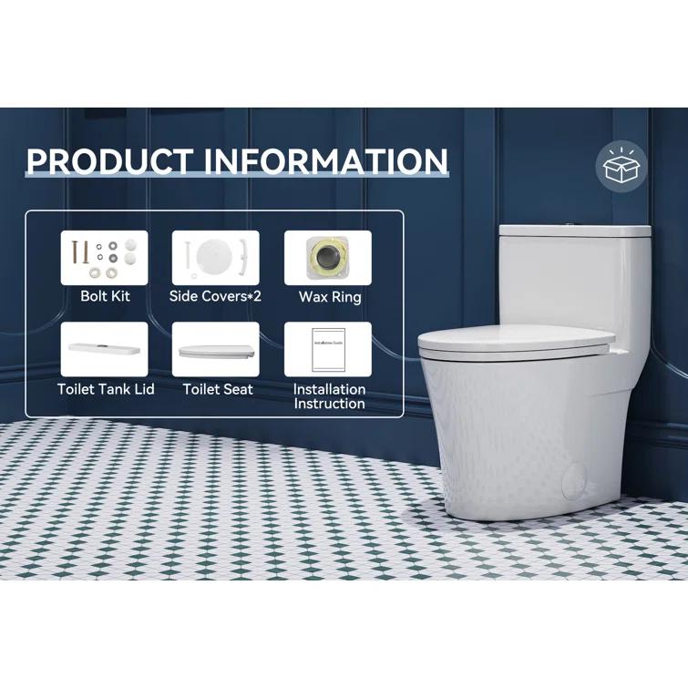 Elongated One-Piece Toilet, Compact Toilet with Soft-Close Seat, 1.1/1.6 GPF Powerful Dual-Flush Toilet for Bathroom